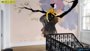 วอลเปเปอร์ลายฮันบกและภาพวาดชุดฮันบกสไตล์ศิลป์เกาหลี เหมาะกับการตกแต่งร้านอาหารเกาหลีแบบวัฒนธรรมดั้งเดิม