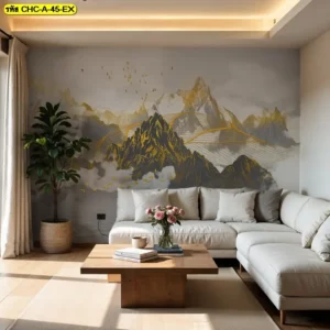 Mountain wallpaper mural เหมาะกับบ้านที่ต้องการลวดลายผนังแนวธรรมชาติผสมศิลปะในโทนหรูร่วมสมัย