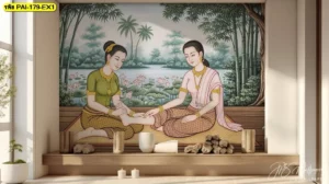วอลเปเปอร์ลายไทยสปา ช่วยให้ห้องนวดดูผ่อนคลายและมีความต่อเนื่องของอารมณ์ตั้งแต่ทางเข้า