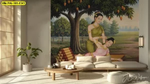 ภาพวาดผู้หญิงไทยนวดแผนโบราณ วอลเปเปอร์ภาพนวดแผนไทย เหมาะกับร้านที่เน้นธีมไทยอย่างชัดเจน