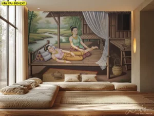 วอลเปเปอร์ลายผู้หญิงไทย สื่อความอ่อนช้อยของศิลปะไทย เหมาะกับร้านนวดและสปาที่เน้นภาพลักษณ์สุภาพ