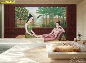 วอลเปเปอร์ภาพศิลปะนวดแผนไทย ช่วยสร้างบรรยากาศละมุนและเหมาะกับร้านที่ต้องการความเรียบหรู