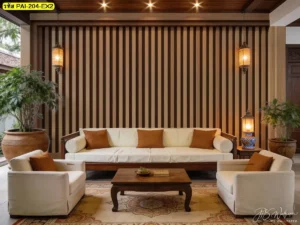 Classic wooden wall panel mural เหมาะกับห้องโถงหรือพื้นที่ต้อนรับที่ต้องการความประทับใจแรกเห็น