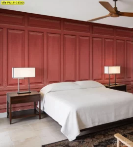 วอลเปเปอร์ลายไม้ตกแต่งผนัง ช่วยให้ผนังหลักกลายเป็นจุดเด่นของห้องอย่างมีรสนิยม