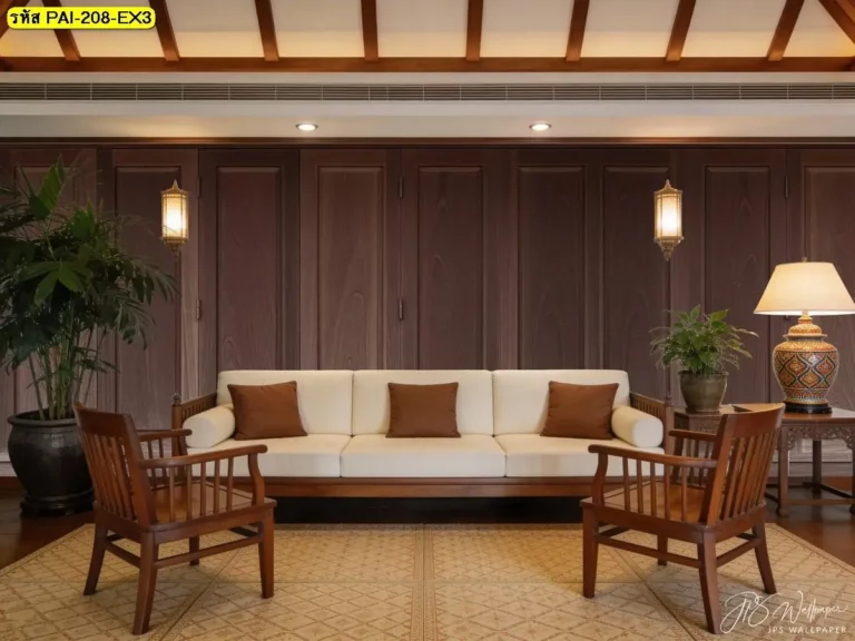 Classic wooden wall panel mural เหมาะกับการตกแต่งผนังยาวให้ดูมีจังหวะและความสวยที่ต่อเนื่อง