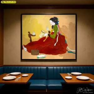ภาพวาดชุดฮันบกสไตล์ศิลป์เกาหลีโบราณสำหรับวอลเปเปอร์ร้านอาหารเกาหลี ช่วยตกแต่งผนังร้านอาหารเกาหลีให้ดูมีเอกลักษณ์