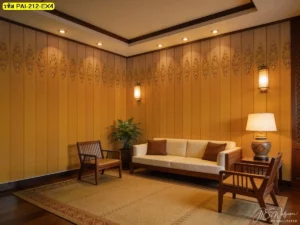 วอลเปเปอร์ลายกรุไม้โบราณ ช่วยให้ห้องดูมีมิติและเสริมเส้นสายแนวตั้งให้ผนังสูงสง่า