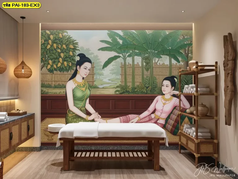 วอลเปเปอร์นวดแผนไทย เหมาะกับการตกแต่งร้านให้ดูนุ่มนวล สุภาพ และเข้ากับงานออกแบบไทยร่วมสมัย