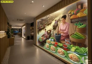 วอลเปเปอร์ร้านอาหารอีสาน ช่วยเสริมผนังร้านให้ดูโดดเด่น พร้อมเพิ่มความอบอุ่นให้กับบรรยากาศโดยรวม