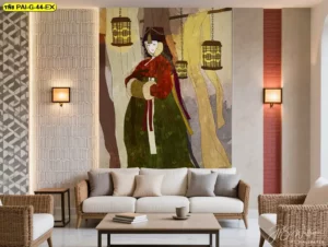 ภาพวาดชุดฮันบก เมื่อนำไปตกแต่งผนังร้านอาหารเกาหลี จะช่วยเพิ่มความอ่อนช้อยและภาพลักษณ์ที่ดูประณีตมากขึ้น