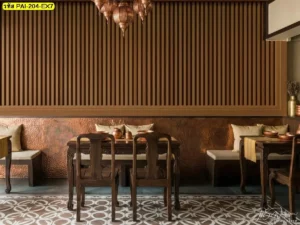 วอลเปเปอร์ลายกรุผนังไม้ ช่วยให้ห้องดูอบอุ่น เรียบหรู และมีมิติแบบงานตกแต่งภายในร่วมสมัย