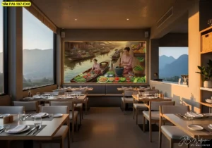 วอลเปเปอร์ร้านอาหารอีสาน เหมาะกับมุมหลักของร้านที่ต้องการความโดดเด่นและบรรยากาศแบบพื้นบ้านไทย