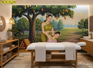 วอลเปเปอร์ภาพศิลปะนวดแผนไทย ช่วยให้ผนังร้านมีความอ่อนโยน และเสริมเสน่ห์ไทยอย่างพอดี