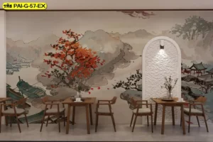 ตกแต่งร้านอาหารเกาหลี ด้วยวอลเปเปอร์เกาหลีสมัยโบราณ ช่วยให้พื้นที่ดูนิ่งสงบและสื่อความงามคลาสสิก