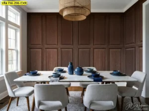 Classic wooden wall panel mural ช่วยสร้างลุคอบอุ่นให้พื้นที่ต้อนรับและดูเป็นมืออาชีพ