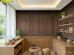 ภาพติดผนังลายไม้คลาสสิก ช่วยขับผนังหลักให้ดูเต็มขึ้นอย่างพอดีและไม่หนักสายตา