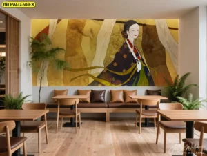 วอลเปเปอร์ร้านอาหารเกาหลี ที่ใช้ภาพวาดเกาหลีโบราณ ช่วยสร้างความต่อเนื่องของธีมร้านให้ดูมีเสน่ห์และน่าค้นหา