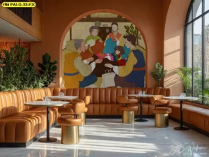 ภาพวาดเกาหลีโบราณ โทนสีละเมียดละไม ช่วยสร้างมุมเด่นให้ร้านดูมีเรื่องราว เหมาะกับบรรยากาศเกาหลีแบบดั้งเดิม