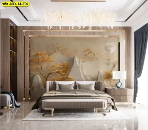 ภาพต้นไม้หรูติดผนัง ช่วยเสริมความงามของห้องให้ดูมีระดับ และทำให้พื้นที่ดูอบอุ่นน่าพักผ่อน