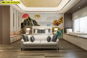 Mountain wallpaper mural ช่วยสร้างความลึกของผนังและทำให้ห้องดูกว้างขึ้นในมุมมองที่สบายตา