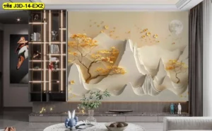 ภาพวาดต้นไม้สีทองติดผนัง เหมาะกับบ้านที่ต้องการลวดลายหรูนุ่มนวล และมีจุดเด่นที่น่าจดจำ