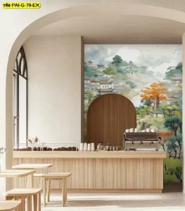 วอลเปเปอร์ร้านอาหารเกาหลี ที่ใช้ภาพวาดเกาหลีโบราณ ช่วยให้ผนังดูมีเสน่ห์ เรียบหรู และน่าถ่ายภาพ