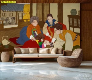 วอลเปเปอร์ลายฮันบก โทนอบอุ่นสไตล์เอเชีย เหมาะกับตกแต่งร้านอาหารเกาหลี ให้บรรยากาศนุ่มนวลและมีเอกลักษณ์