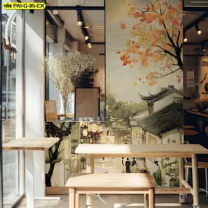 ภาพวาดวิถีชีวิตเกาหลี และวอลเปเปอร์ลายเกาหลีโบราณ ช่วยเติมบรรยากาศร้านให้ดูอบอุ่นและน่าจดจำมากขึ้น