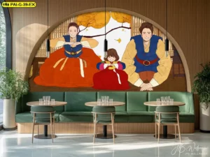 ตกแต่งร้านอาหารเกาหลี ด้วยภาพติดผนังเกาหลีโบราณ ช่วยให้ผนังดูโดดเด่นและสื่อกลิ่นอายวัฒนธรรมได้ชัดเจน