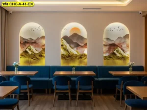 ภาพติดผนังลายภูเขาฮวงจุ้ย ทำให้ผนังดูเต็มขึ้นอย่างพอดี พร้อมเพิ่มความรู้สึกสมดุลให้กับพื้นที่