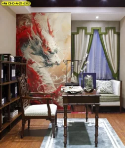 วอลเปเปอร์ภาพวาดมังกร เหมาะกับพื้นที่ที่ต้องการความอลังการแบบเรียบหรูและไม่หนักจนเกินไป