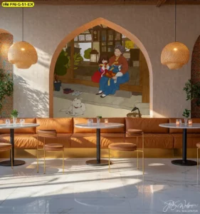 ภาพวาดวิถีชีวิตเกาหลี เหมาะสำหรับวอลเปเปอร์ร้านอาหารเกาหลี ที่เน้นบรรยากาศอบอุ่นและเป็นกันเองสำหรับลูกค้า