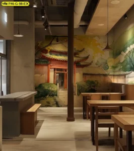 วอลเปเปอร์ลายธรรมชาติเกาหลี ช่วยให้พื้นที่ดูโปร่งสบาย เหมาะกับร้านอาหารที่อยากสร้างบรรยากาศผ่อนคลาย