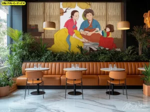 วอลเปเปอร์ลายวิถีชีวิตเกาหลี ถ่ายทอดบรรยากาศชุมชนและวัฒนธรรม เหมาะกับร้านที่อยากให้ผนังดูมีชีวิตชีวา
