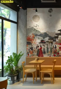 ภาพวาดชุดฮันบก รายละเอียดอ่อนช้อย เหมาะกับร้านที่ต้องการตกแต่งผนังร้านอาหารเกาหลี ให้ดูมีระดับ