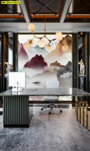 วอลเปเปอร์ลายภูเขาจีน ช่วยสร้างภาพจำให้ห้องดูมีเอกลักษณ์ พร้อมเพิ่มความลึกและความน่าสนใจให้พื้นที่