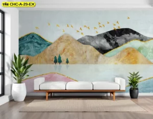 วอลเปเปอร์ภูเขาฮวงจุ้ย ทำให้ห้องดูมีความต่อเนื่องของเส้นสายและสร้างบรรยากาศสงบได้อย่างเป็นธรรมชาติ