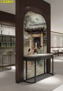 ตกแต่งผนังร้านอาหารเกาหลี ด้วยวอลเปเปอร์ลายเกาหลีโบราณ ช่วยให้ภาพรวมของร้านดูสง่างามและลงตัว