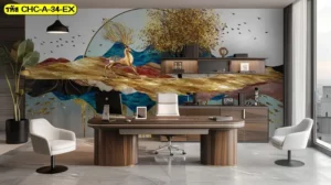 ภาพวาดภูเขาสีทองสไตล์จีน ช่วยเติมความรู้สึกสง่างามให้บ้าน และทำให้ผนังดูมีศิลปะมากยิ่งขึ้น