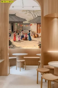 วอลเปเปอร์เกาหลีสมัยโบราณ เติมความคลาสสิกให้ผนังร้านได้อย่างพอดี เหมาะกับร้านที่ต้องการธีมวัฒนธรรมชัดเจน