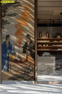 วอลเปเปอร์ลายเกาหลีโบราณ ช่วยสร้างความรู้สึกย้อนยุคอย่างมีรสนิยม และทำให้ร้านดูมีเอกลักษณ์ยิ่งขึ้น