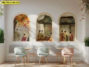 วอลเปเปอร์ร้านอาหารเกาหลี ลายศิลปะวัฒนธรรม เหมาะกับร้านที่ต้องการมุมเด่นสำหรับการถ่ายภาพและแชร์ต่อ