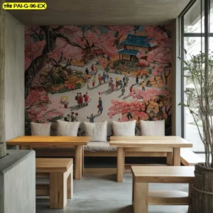 ภาพติดผนังเกาหลีโบราณ พร้อมองค์ประกอบศิลปะละเอียดอ่อน ช่วยให้ผนังร้านดูเต็มและมีอารมณ์คลาสสิก